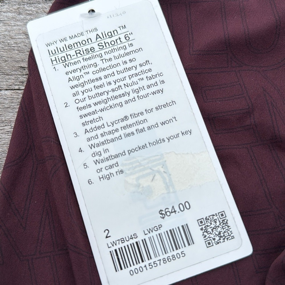 Lululemon Align High-Rise Short 6" size 2‎ NWT Linear Wordmark Goodnight Plumb - Picture 2 of 5